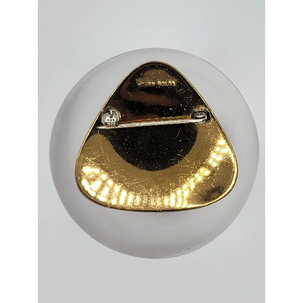 Vintage Hogan Bolas Abstract Red Enamel Gold Tone Brooch